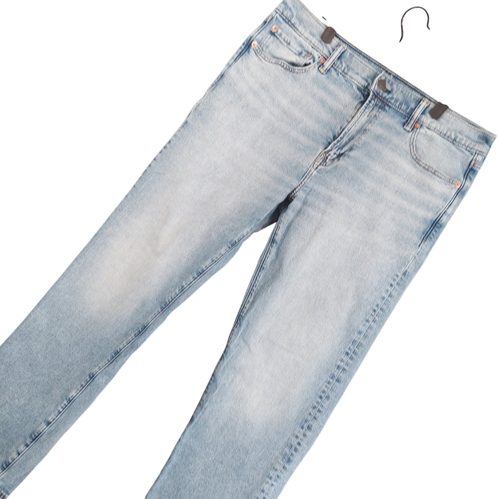 American Eagle Original Straight Jeans Mens 34x32 (Fits 34x30) Light Wash Flex